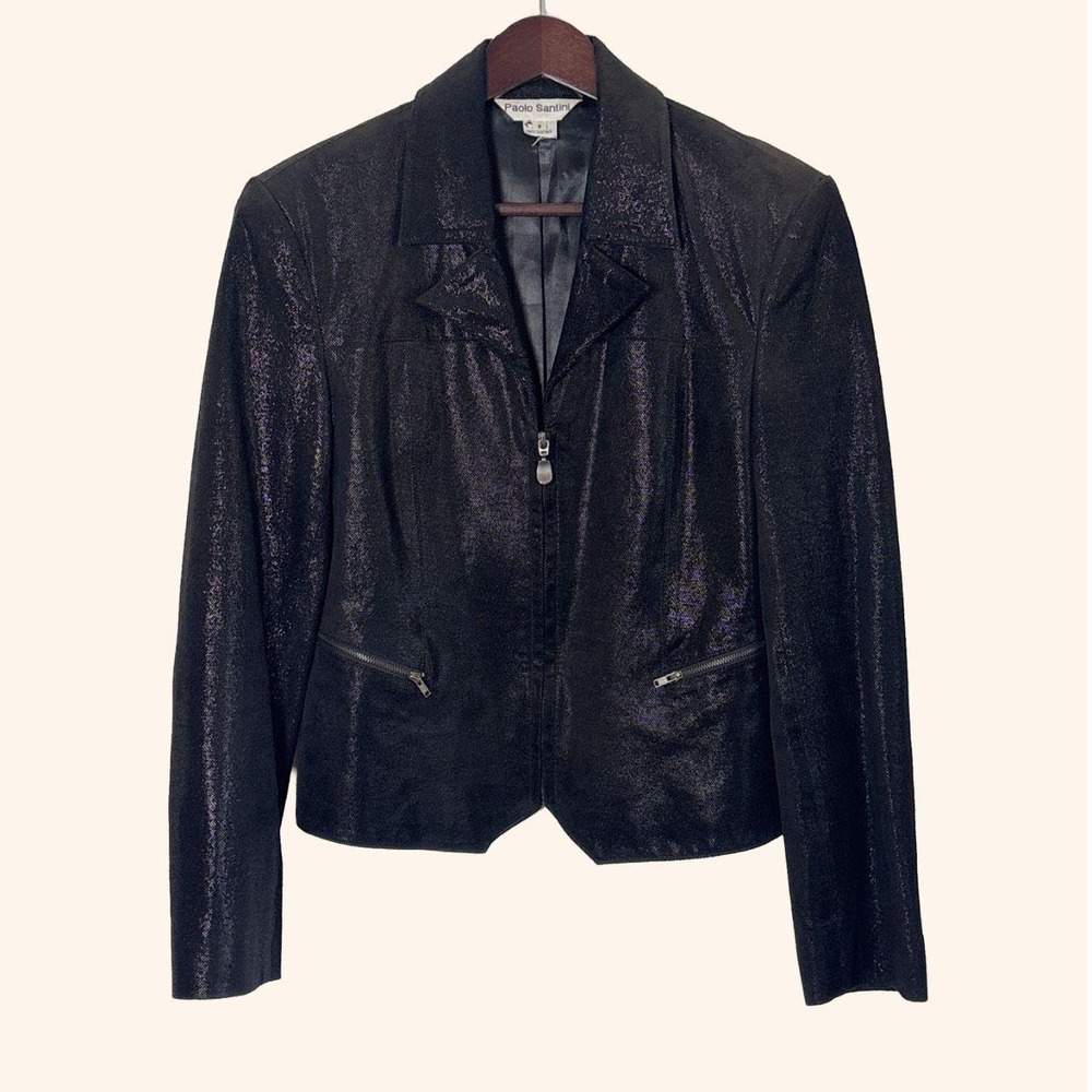 Vintage Black Shine Leather Zip Jacket